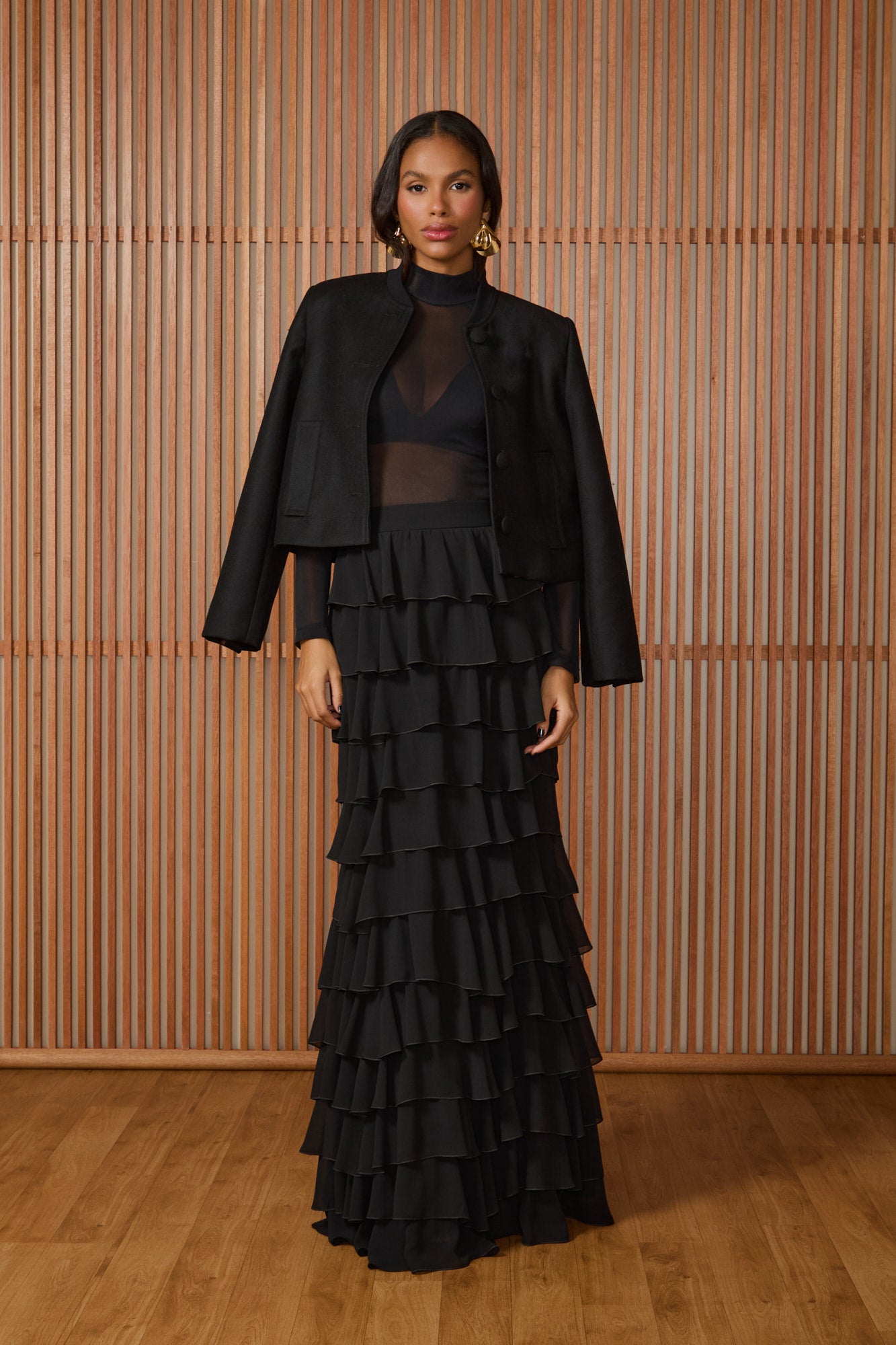 FABULOUS AGILITÀ - Saia Longa Britney Babados Preto