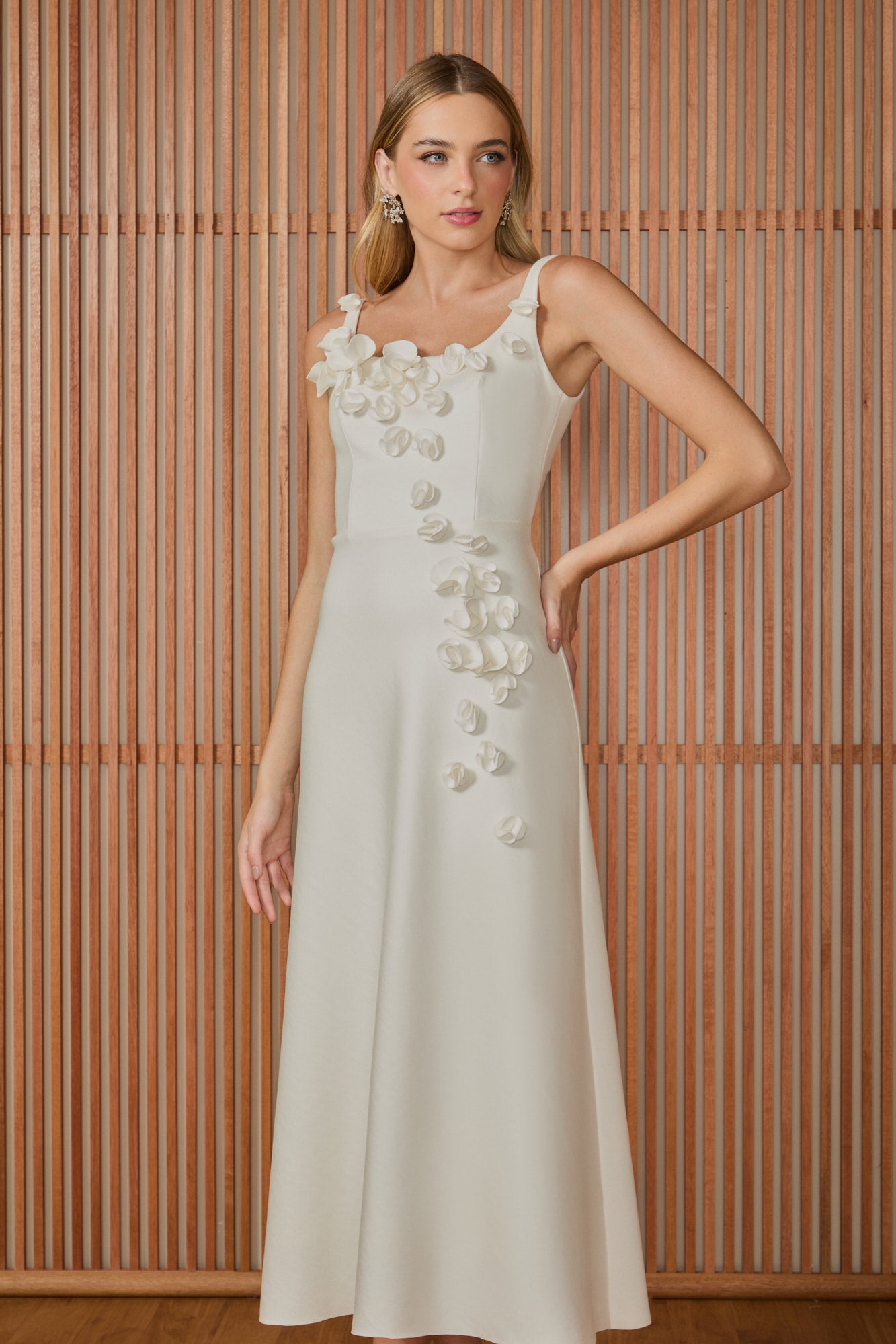 FABULOUS AGILITÀ - Vestido Mídi Lorena Flores Aplicadas OFF White