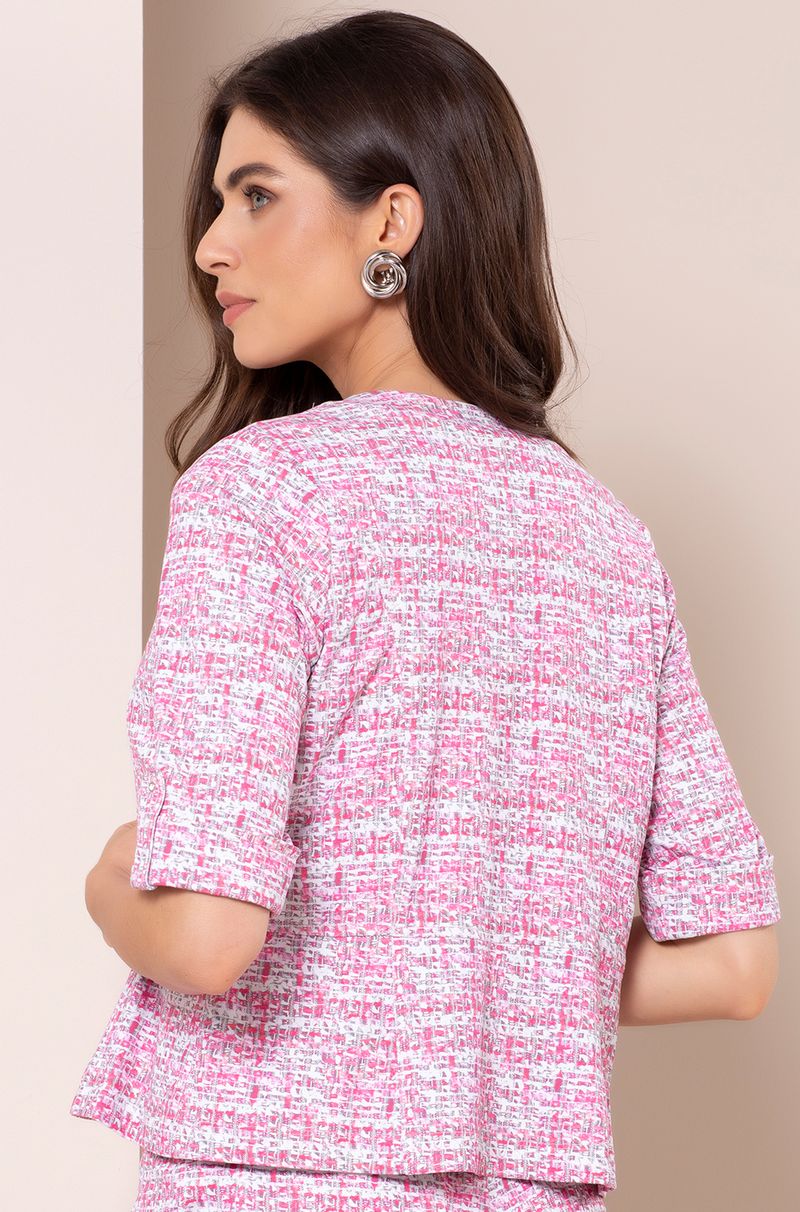 ONE UP - Bolero Tweed Estampado Rosa