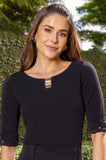 ONE UP - Blusa Crepe Black Com Tubetes Cristais