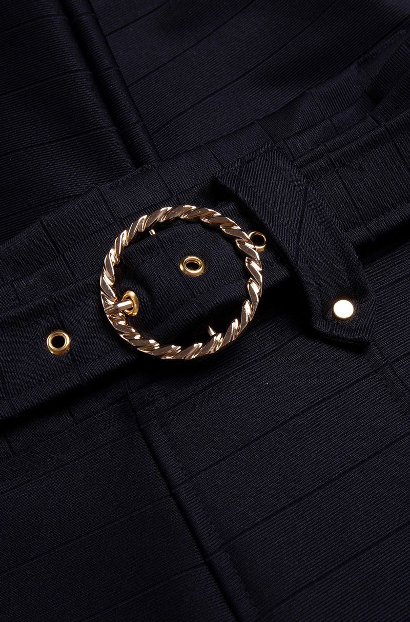 ONE UP - Calça Herve Black Fivela Trança Gold