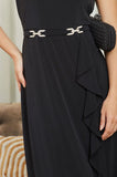 ONE UP - Vestido Crepe Cinto Cristal Preto