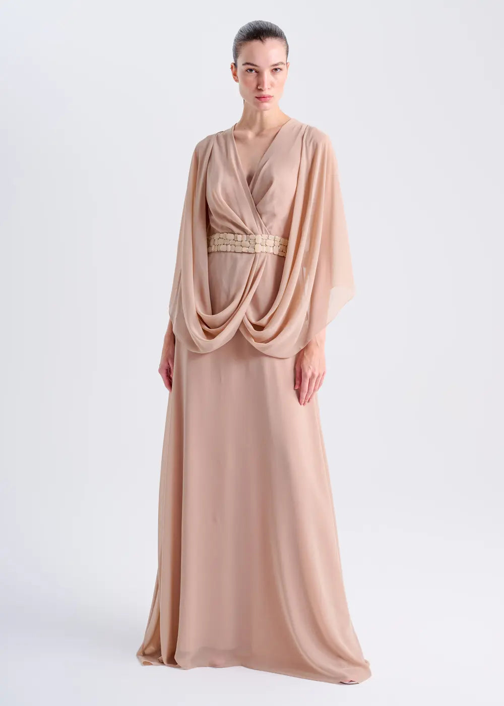 ALPHORRIA - Vestido Longo Cintura Bordada Areia