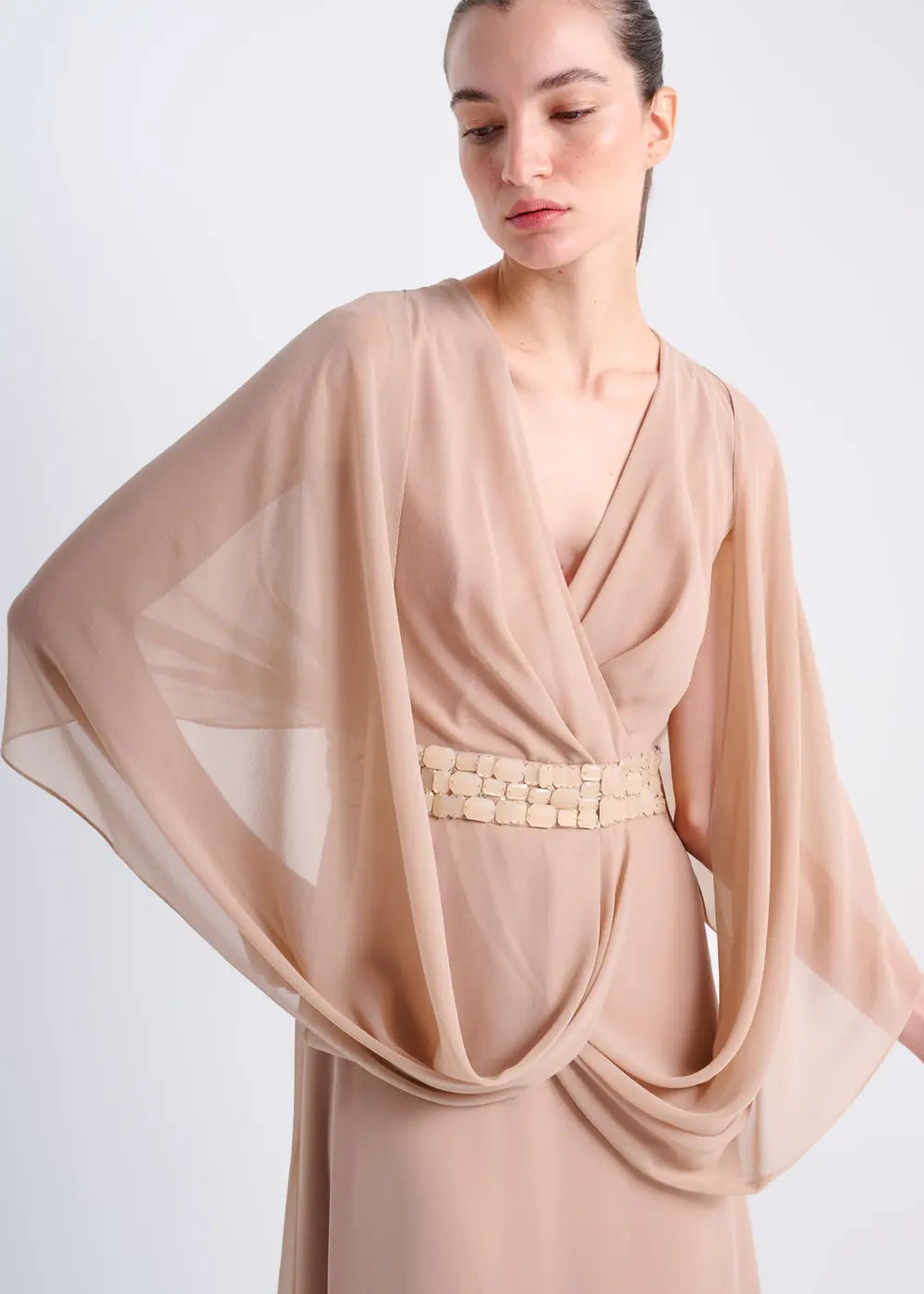 ALPHORRIA - Vestido Longo Cintura Bordada Areia