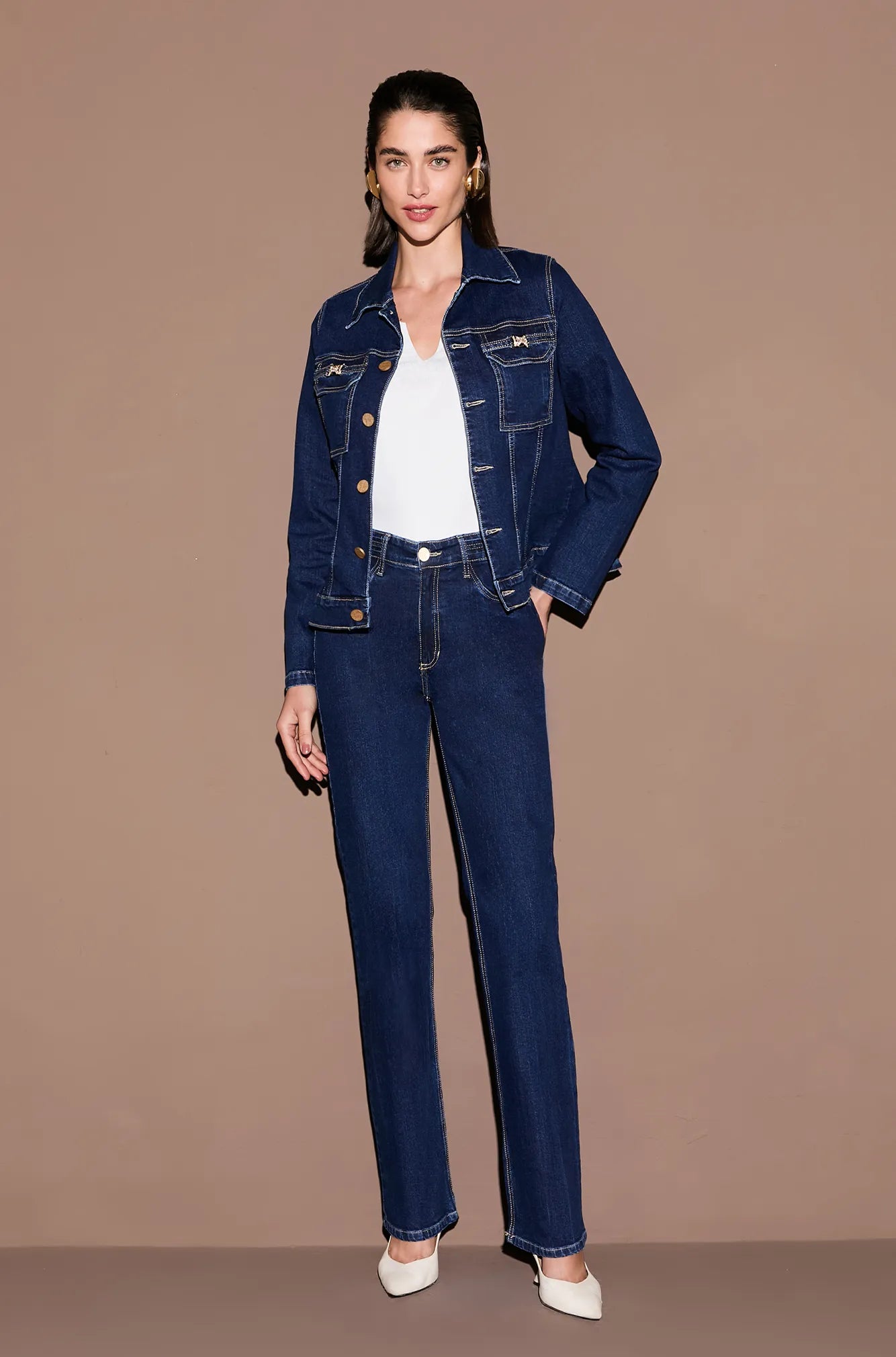 ONE UP - Calça Jeans Fivela Cristal Azul