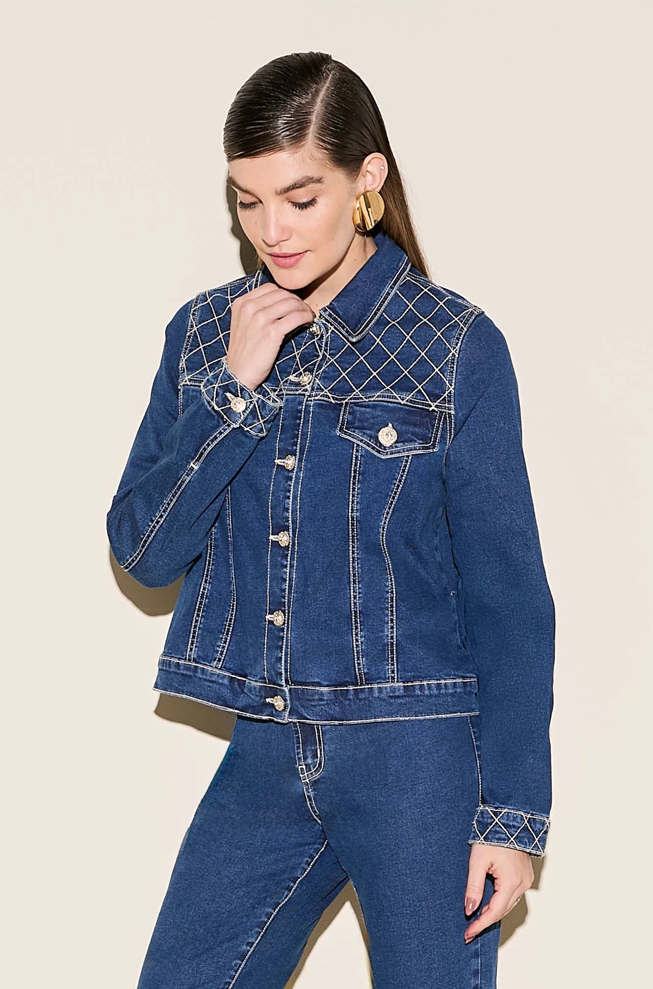 ONE UP - Jaqueta Jeans Blue Matelasse Marinho