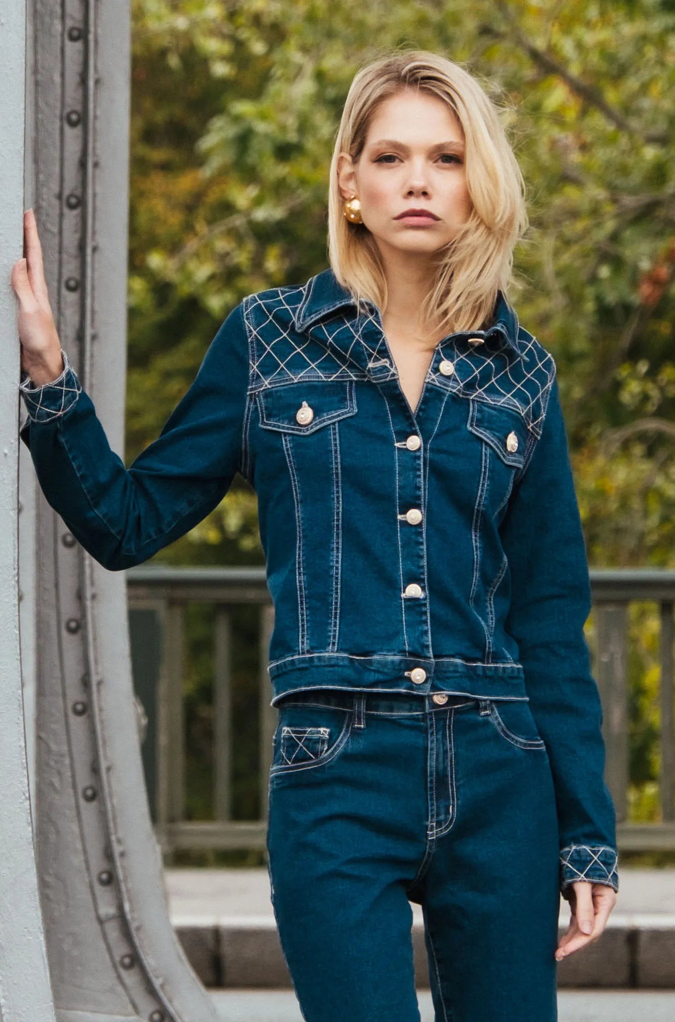 ONE UP - Jaqueta Jeans Blue Matelasse Marinho