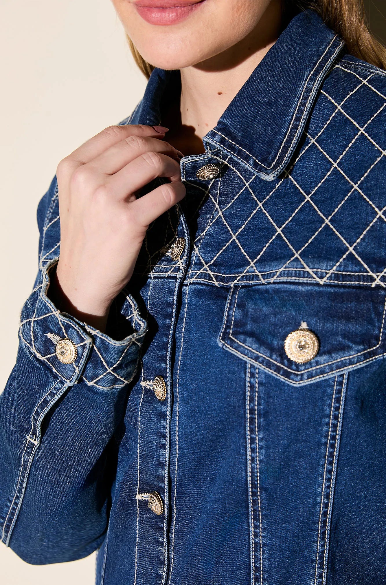 ONE UP - Jaqueta Jeans Blue Matelasse Marinho