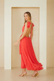 AGILITÀ - Vestido Longo Detalhe Plissado Vermelho Ibiza - Verão 23