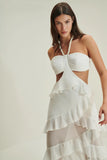 ALPHORRIA - Vestido Longo Babados Caracol Off White