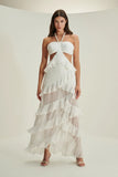ALPHORRIA - Vestido Longo Babados Caracol Off White