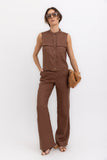 BORDA BARROCA - Calça Reta Linho 100% Mr Toffee Marrom