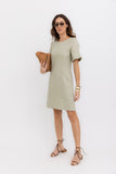 BORDA BARROCA - Vestido Curto Linho 100% Verde Cha