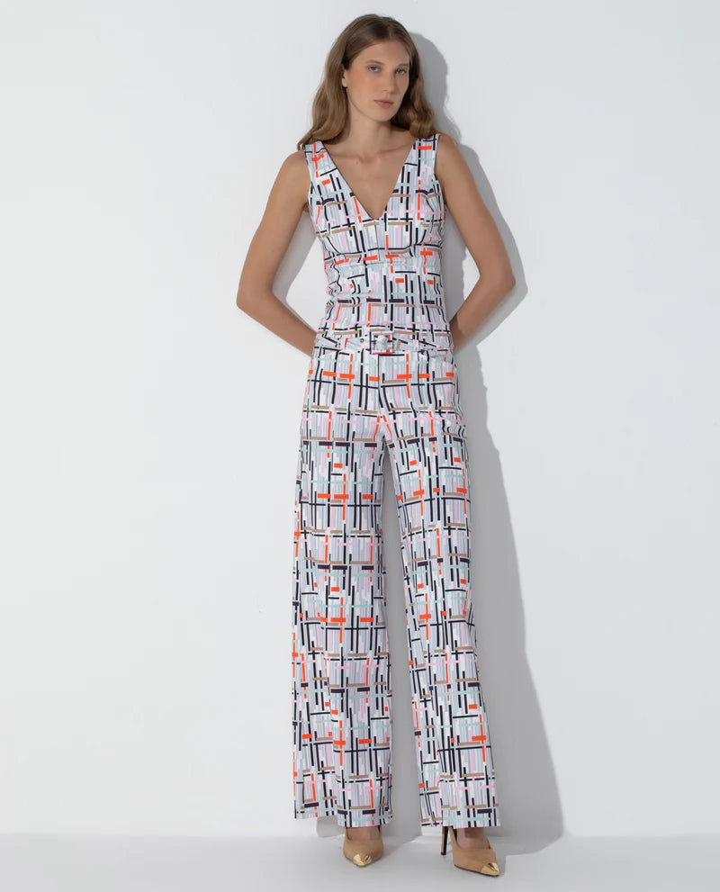 LAFORT - Calça Pantalona  Kim Gráfico Contemporâneo OFF White