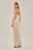 VICTOR DZENK - Vestido Glossy Max Fenda Bege Dourado - Verão 27