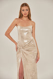 VICTOR DZENK - Vestido Glossy Max Fenda Bege Dourado - Verão 27