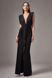 VICTOR DZENK - Vestido Jersey Drape e Faixa Bordada Preto