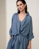 MADRE REINA - Camisa Luisa Amarração Azul Sereno - Verão 27