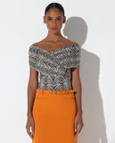 LAFORT - Blusa Ombro A Ombro Yara Chevron Waves Preto E Branco