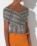 LAFORT - Blusa Ombro A Ombro Yara Chevron Waves Preto E Branco