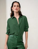 MADRE REINA - Camisa Classica Pesponto Verde Folha - Verão 27