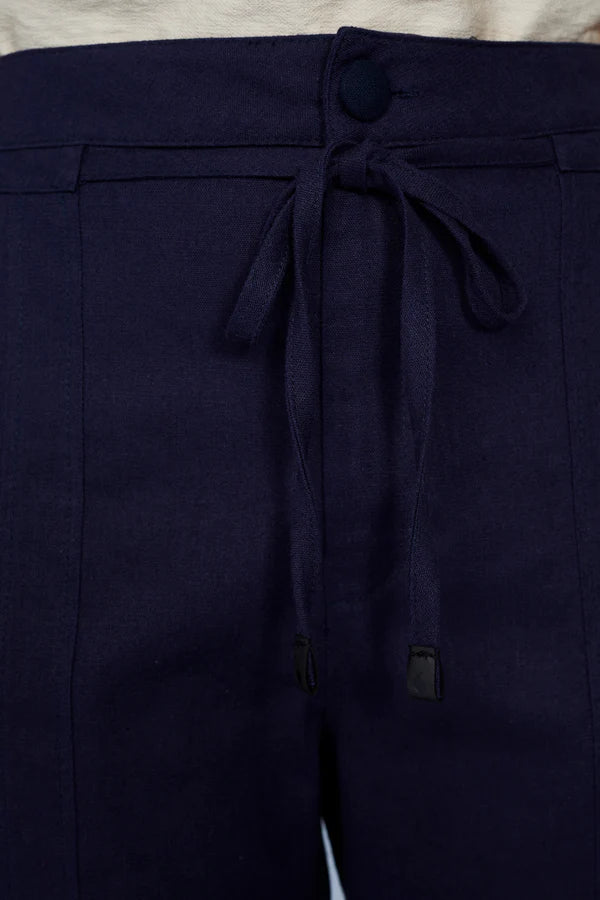 SCALON - Calça Linho Reta Azul Marinho