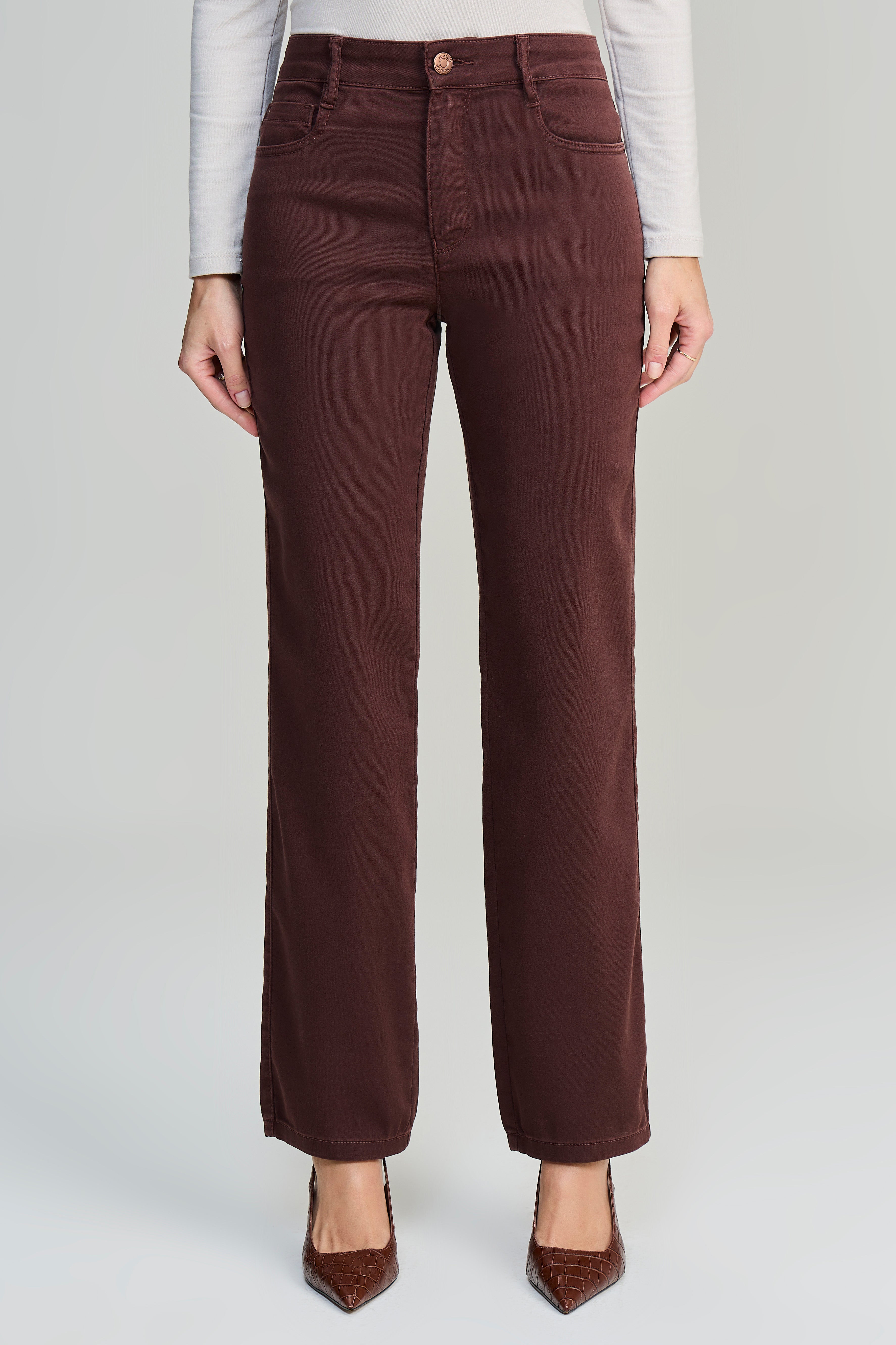 SCALON - Calça Sarja Color Reta Marrom