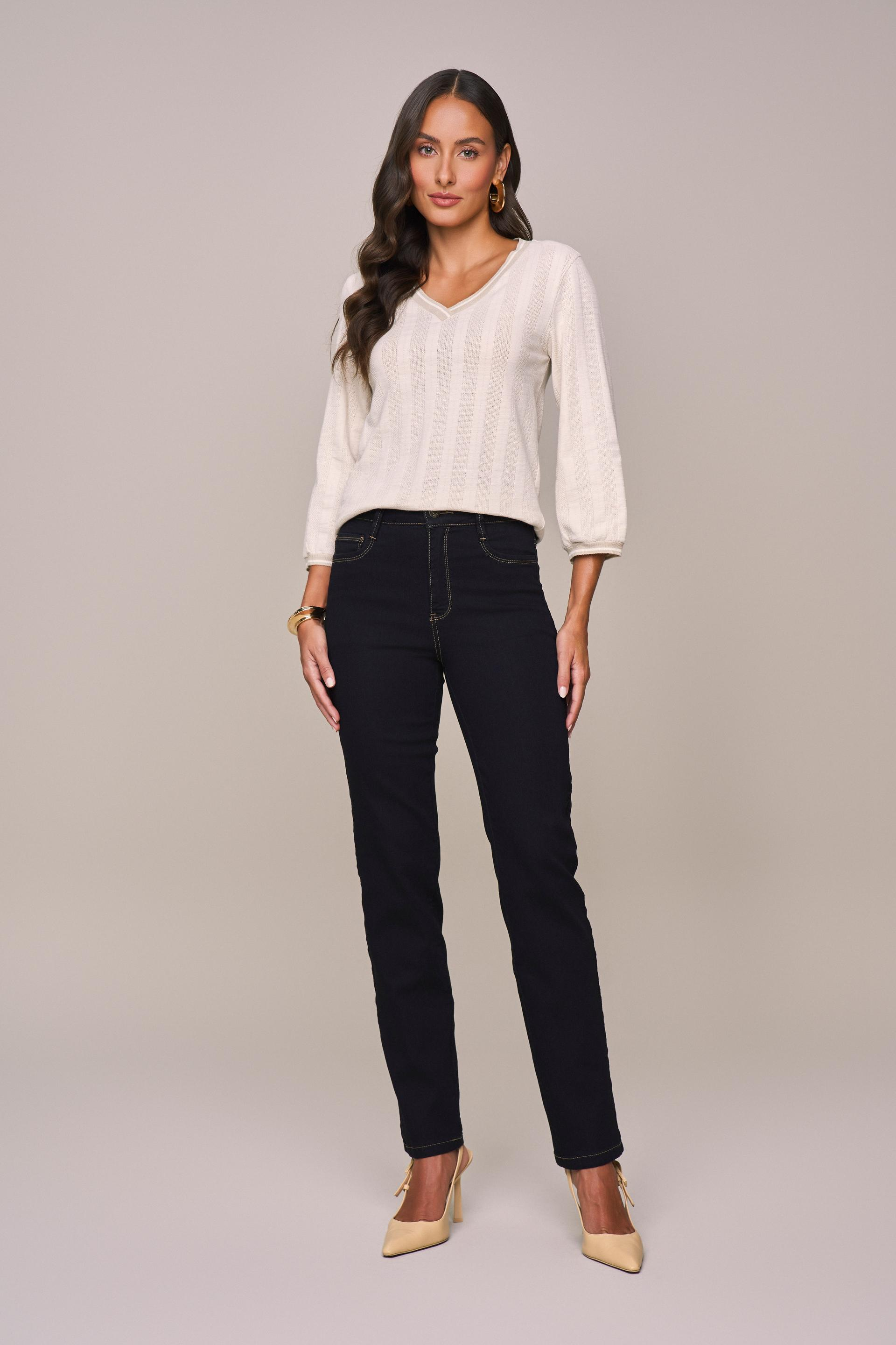 SCALON - Calça Jeans Black Reta Amaciado Preto