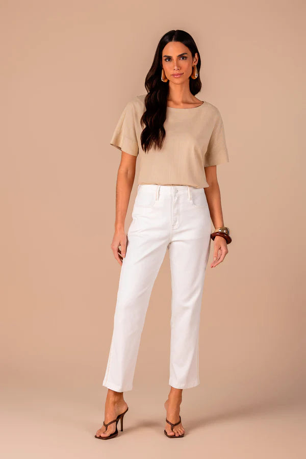 SCALON - Calça Sarja Pantcropped Estonado OFF White