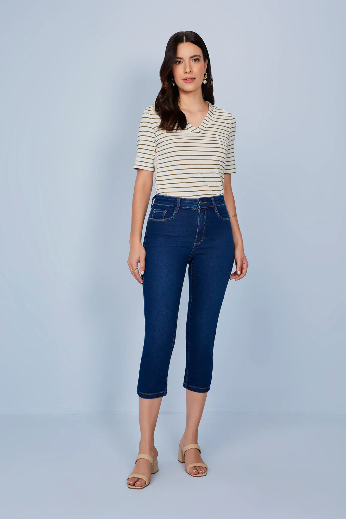 SCALON - Calça Jeans Cropped Destroyer Azul