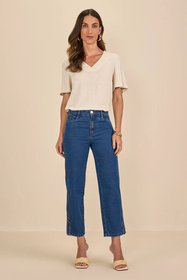 SCALON - Calça Jeans Cropped Destroyer Cinza