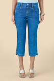 SCALON - Calça Jeans Cropped Marmorizado Azul