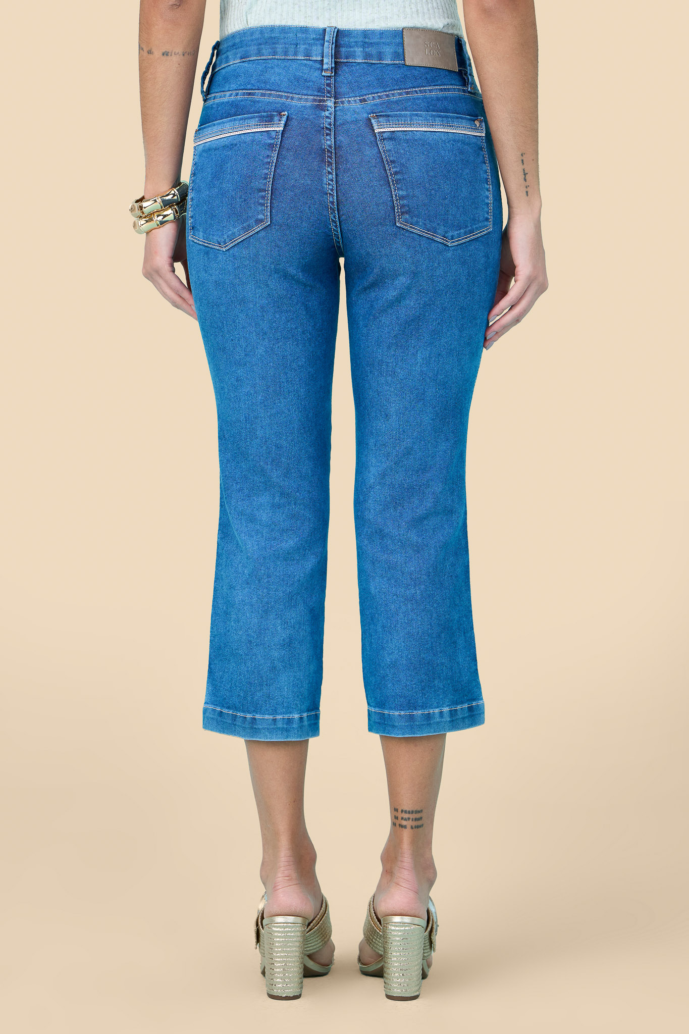 SCALON - Calça Jeans Cropped Marmorizado Azul
