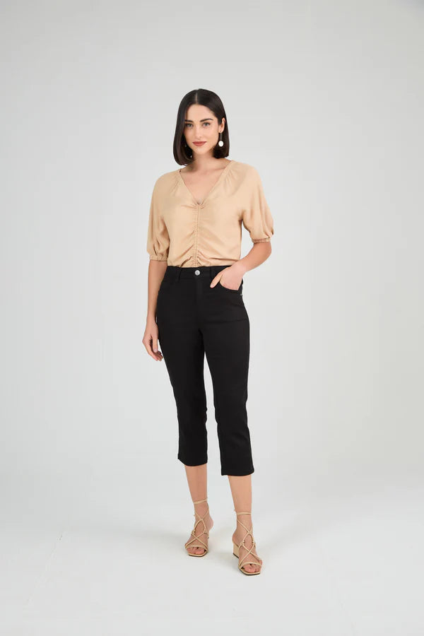 SCALON - Calça Sarja Pant Cropped Preto Estonada
