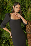 AGILITÀ - Vestido Midi Decote Quadrado Preto