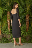 AGILITÀ - Vestido Midi Decote Quadrado Preto