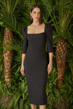 AGILITÀ - Vestido Midi Decote Quadrado Preto