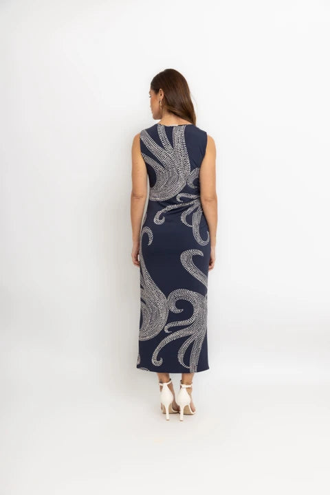BORDA BARROCA - Vestido Midi Fluity Azul Marine Dark