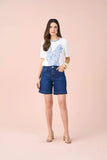 SCALON - Bermuda Jeans Midi Destroyer Azul