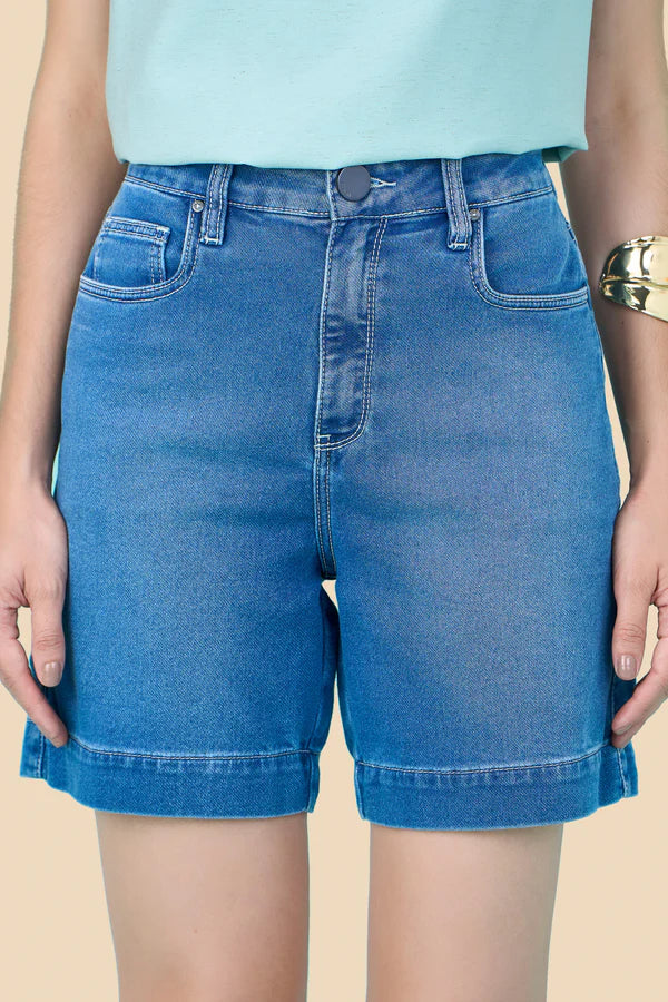 SCALON - Bermuda Jeans Midi Destroyer Azul