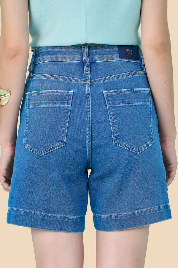 SCALON - Bermuda Jeans Midi Destroyer Azul