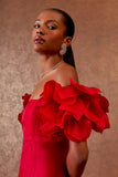 AGILITÀ - Vestido Longo Manga Pétalas Rouge