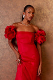 AGILITÀ - Vestido Longo Manga Pétalas Rouge