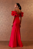 AGILITÀ - Vestido Longo Manga Pétalas Rouge