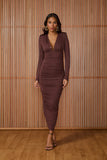 FABULOUS AGILITÀ - Vestido Mídi Betina Pala Drapeado Coffee