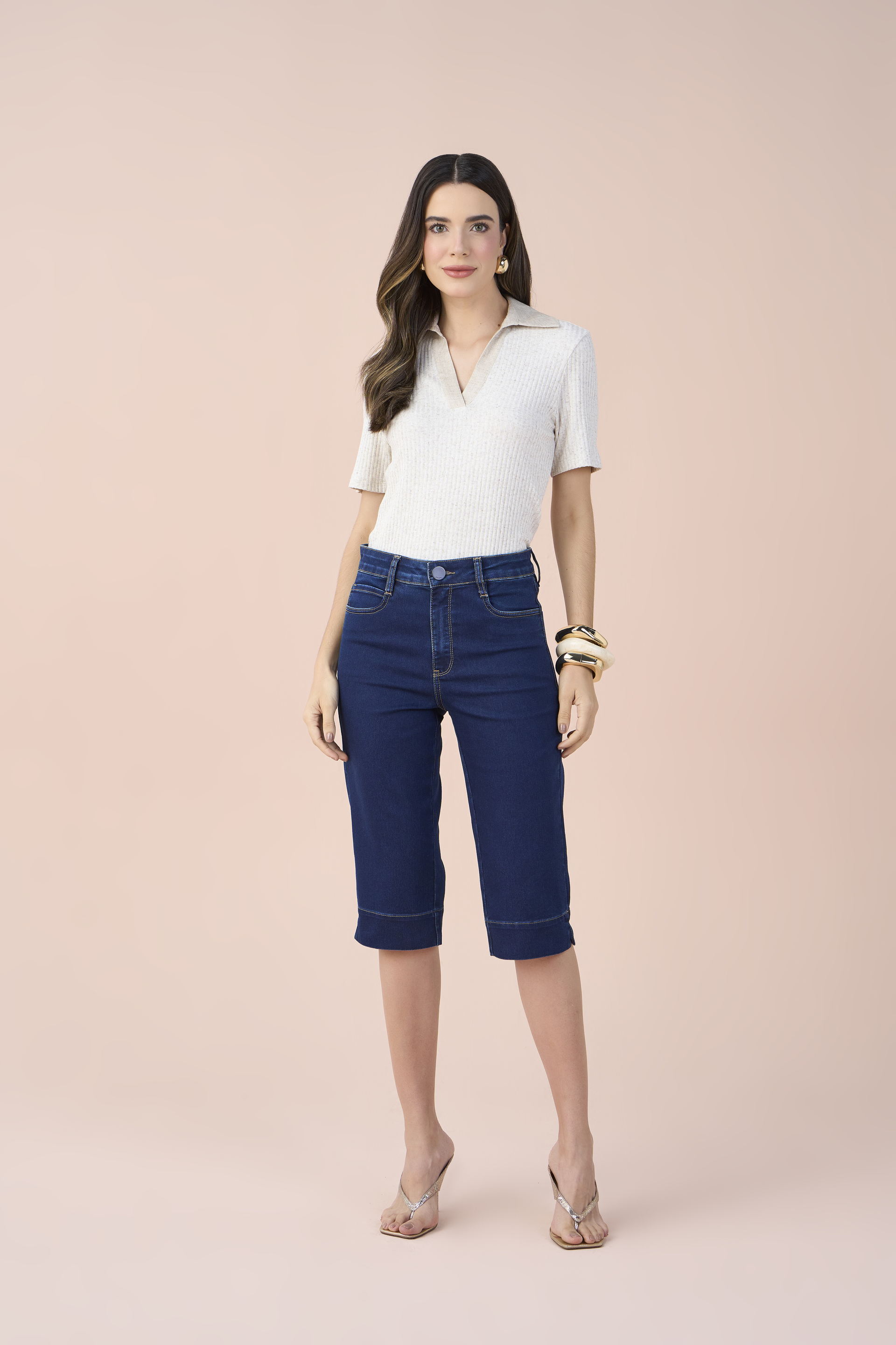 SCALON - Calça Jeans Corsario Estonado Azul