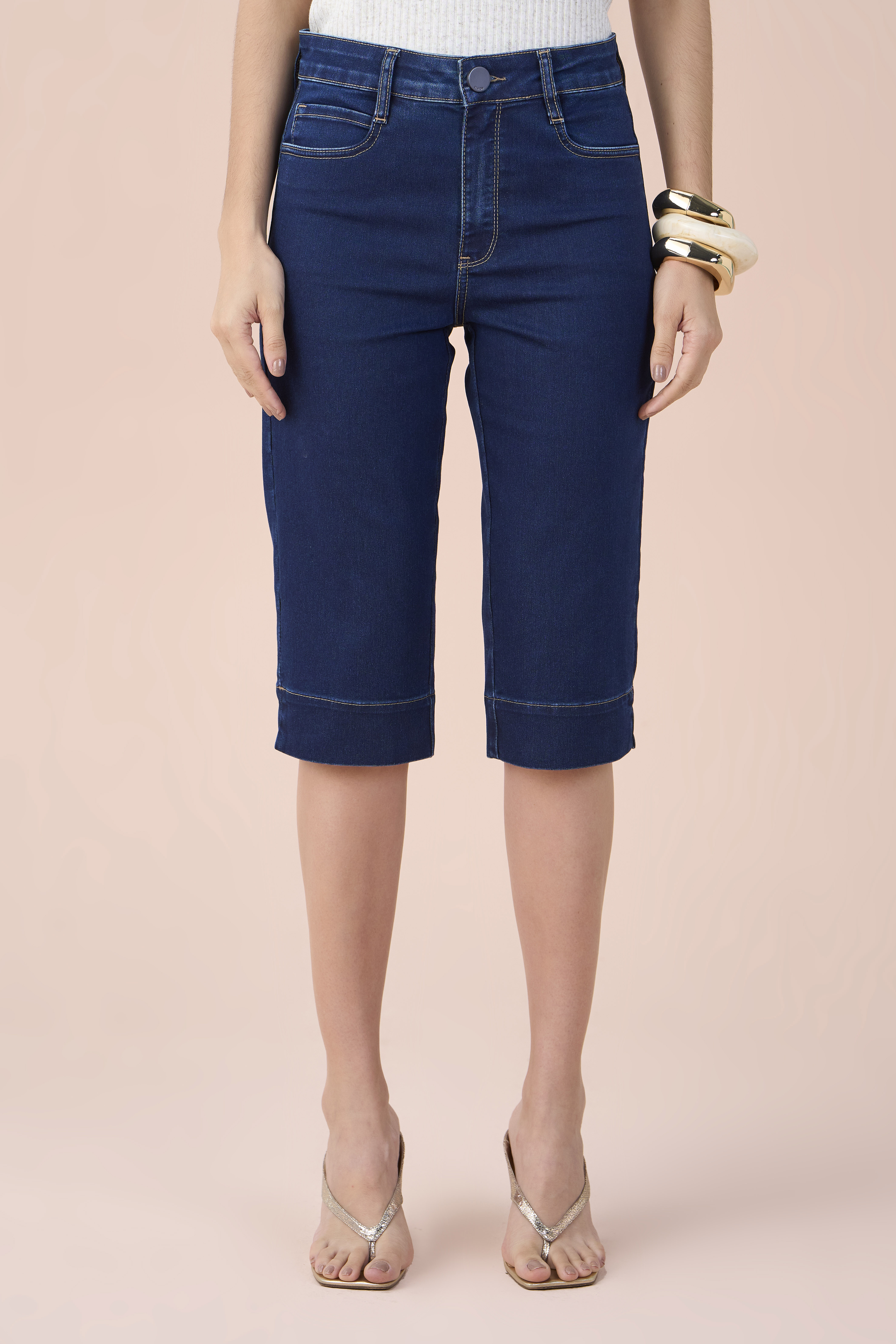 SCALON Calça Jeans Corsario Estonado Azul - Main Image