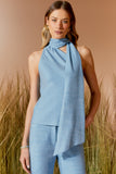 AGILITÀ - Blusa Denim Gola Foulard Azul