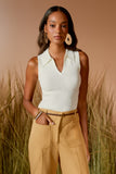 AGILITÀ - Blusa Tricot Polo Sem Manga OFF White