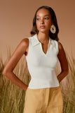 AGILITÀ - Blusa Tricot Polo Sem Manga OFF White